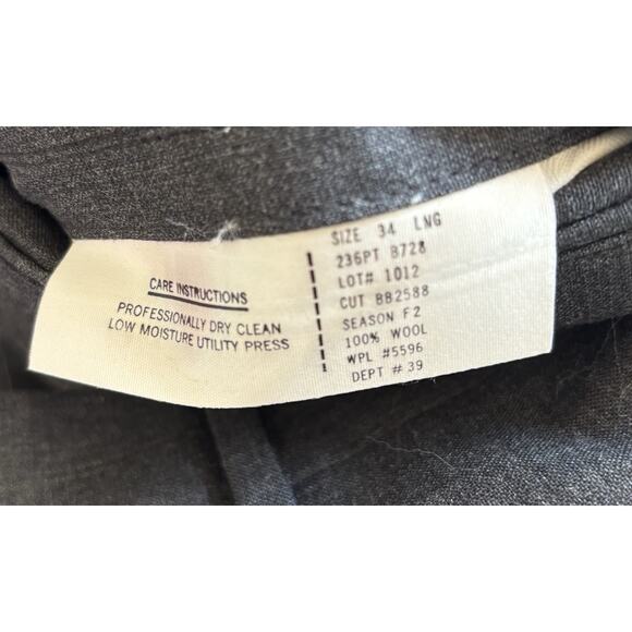 Brooks Brothers Men’s Pants Sz 34x28” Gray 100% Wool Business Suit Separate Work - Picture 8 of 9